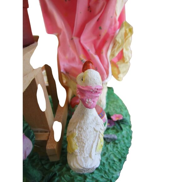 Fabric Mache Mrs. Easter Bunny Figurine With Tulips Eggs Duckling GUC - Picture 13 of 16
